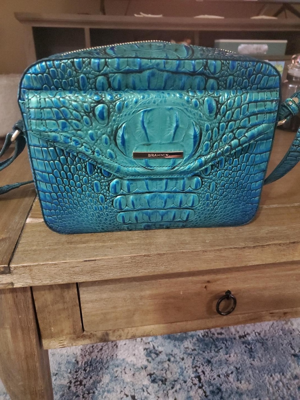 Brahmin Turquoise Croc-Embossed Leather Crossbody